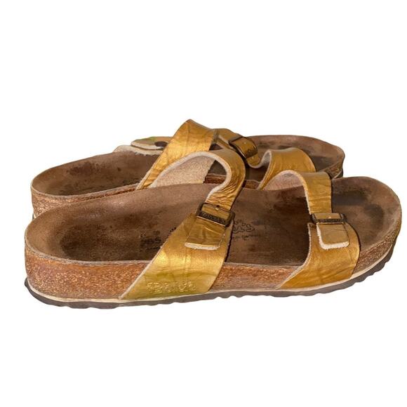 Birki's by Birkenstock soft footbed big buckle sandals Gold L10 M8 - Picture 7 of 12